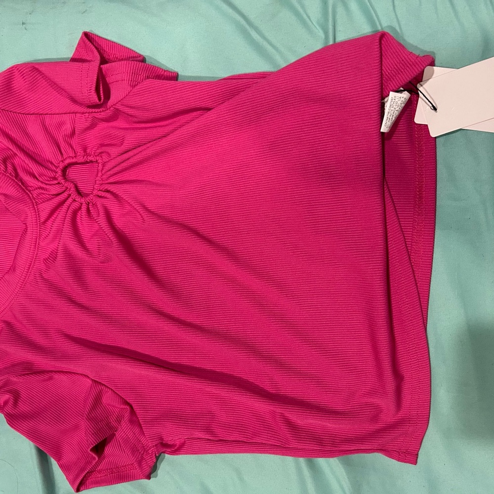 Pink Ruched Polo Blouse